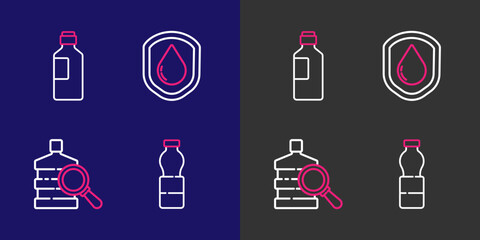 Set line Bottle of water, Big bottle with clean, Waterproof and icon. Vector