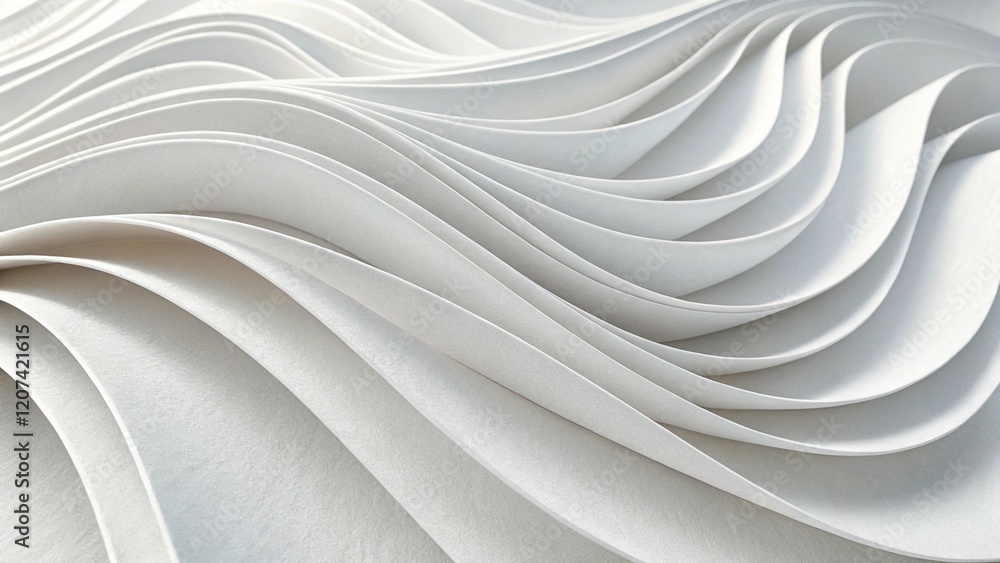 Poster 3d white geometric abstract background overlap layer on bright space with waves decoration. Minimalist modern graphic design element cutout style concept for banner, flyer, card, or brochure cover