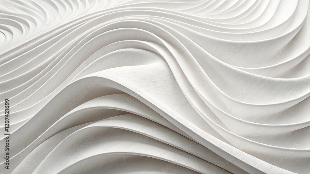Poster 3d white geometric abstract background overlap layer on bright space with waves decoration. Minimalist modern graphic design element cutout style concept for banner, flyer, card, or brochure cover
