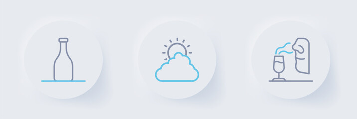 Set line Sommelier, Sun and cloud weather and Bottle of wine icon. Vector