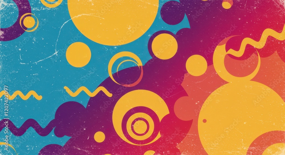 Poster colorful retro abstract pattern with geometric shapes and textured background