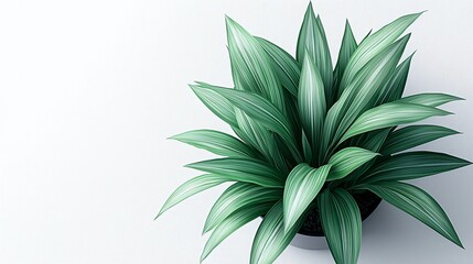 Lush green plant with white stripes in a pot against a textured white background