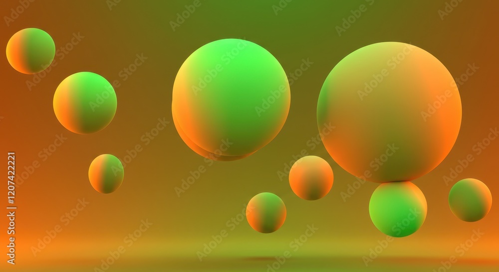 Poster floating spheres with gradient colors in abstract futuristic design