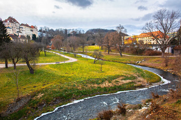 Český Krumlov city winter view