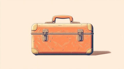 A suitcase with a brown handle sits on a pink background