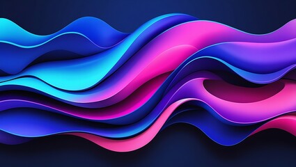 Fototapeta premium Abstract digital art with fluid, flowing shapes in vibrant blues, purples, and pinks. Smooth gradients create depth and movement on a dark blue background.