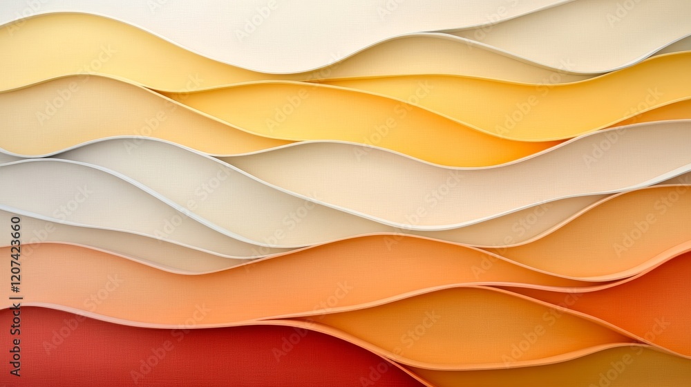 Aufkleber abstract waves of colorful paper layers in soft tones of cream, yellow, orange, and red create a har