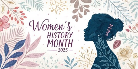 Celebrating women's history month 2025 with floral silhouette design