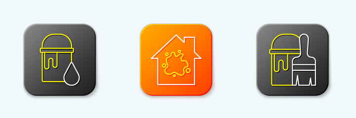 Set line Paint bucket, Painting the house and with brush icon. Vector