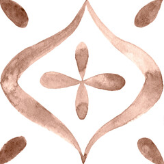 Watercolor Azulejos Tile in Mocha tones
