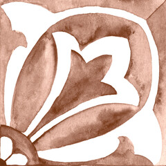 Watercolor Azulejos Tile in Mocha tones