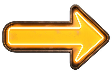 bright yellow arrow with neon outline is isolated on transparency background, creating striking and modern design