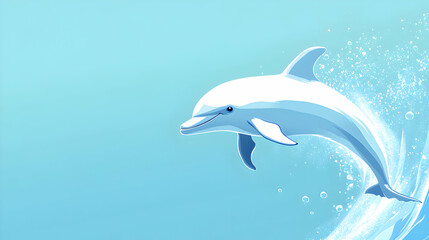 Playful Dolphin Swimming in Clear Blue Ocean Water Splashing