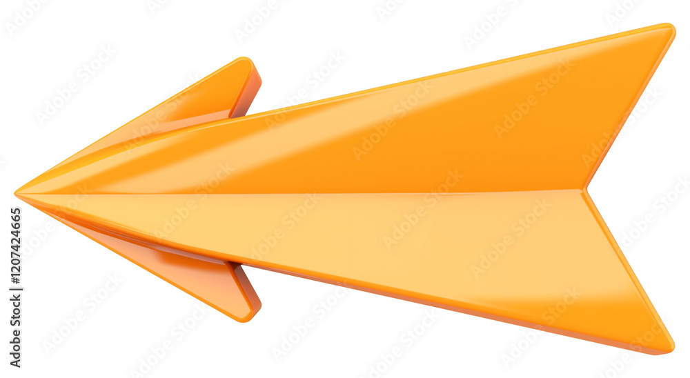 Poster bright orange arrow with sleek, metallic appearance points to left, symbolizing direction and moveme