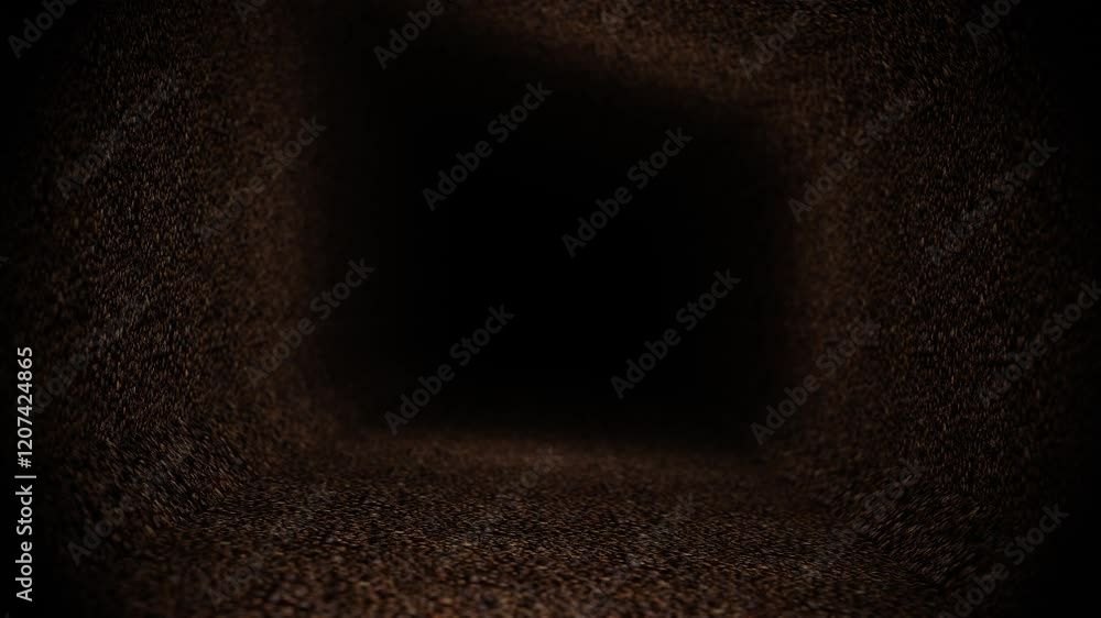 Aufkleber endless forward movement through a dark corridor with dark gray walls. 3d render looped animation