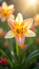 Naklejka premium Close-up of a vibrant orange and yellow lily flower
