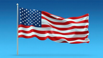 Obraz premium American Flag Waving Against a Clear Blue Sky