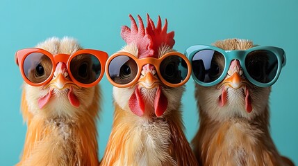 Three Hens in Sunglasses &ndash; Fun Spring and Easter Concept