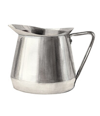 Stainless steel milk pot. Watercolor illustration of vintage  kitchen decor.