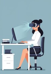 Businesswoman using virtual reality headset in office for immersive technology experience