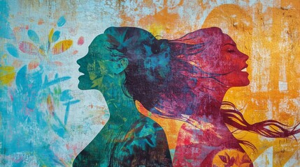Fototapeta premium Colorful Abstract Painting of Two Women's Profiles