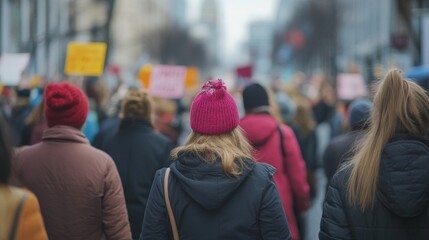 Crowd of people protesting in the city streets