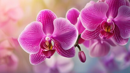 Obraz premium Stunning Pink Orchids for National Orchid Day or International Orchid Day: Elegant and Vibrant Flowers in a Natural Setting