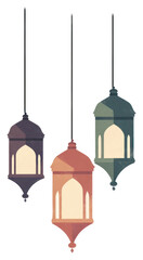 Obraz premium PNG Flat illustration of Ramadan lanterns vintage elegant.