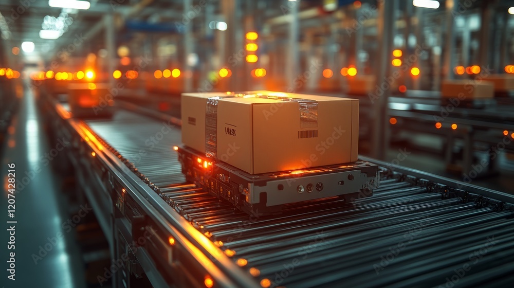 Poster rpa systems optimize logistics operations in a busy warehouse with automated package transport