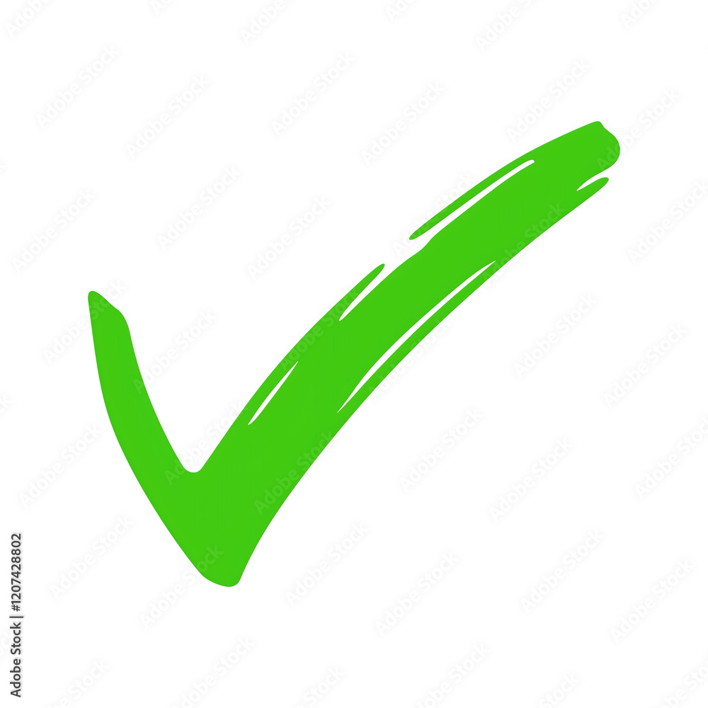 Poster vibrant green check mark with bold, artistic style on transparency background symbolizes approval or correctness