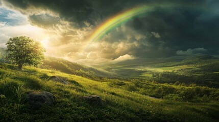 Obraz premium Hopeful Landscape: Rainbow after the Storm