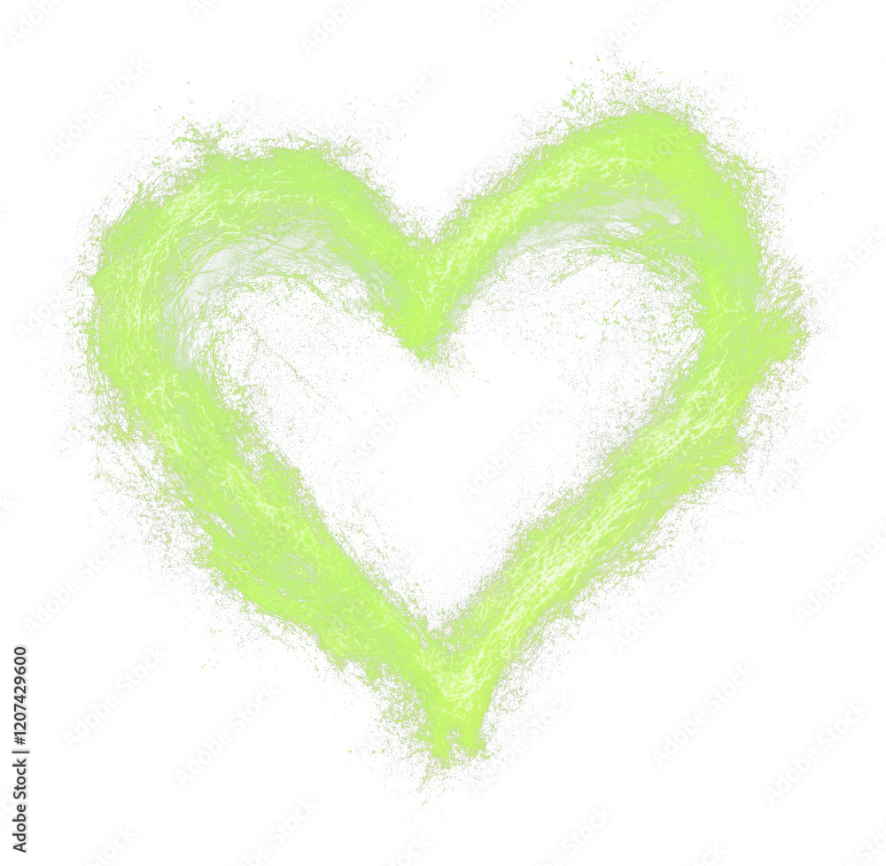Aufkleber Lime green heart with soft feathery strokes isolated transparency background, creating vibrant and dynamic visual effect. heart shape is formed by delicate, wispy textures that give it lively
