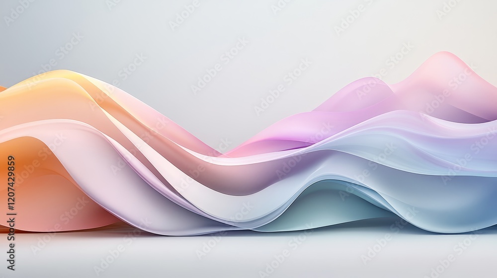 Poster elegant abstract waves in soft pastel colors flowing across a minimalist background for creative des