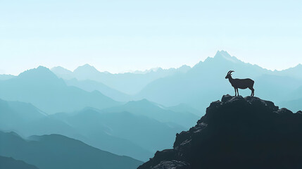 Majestic Mountain Goat Standing on Rocky Summit at Sunrise