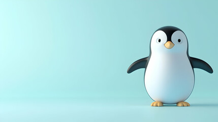 Obraz premium Cute cartoon penguin standing on a soft blue background