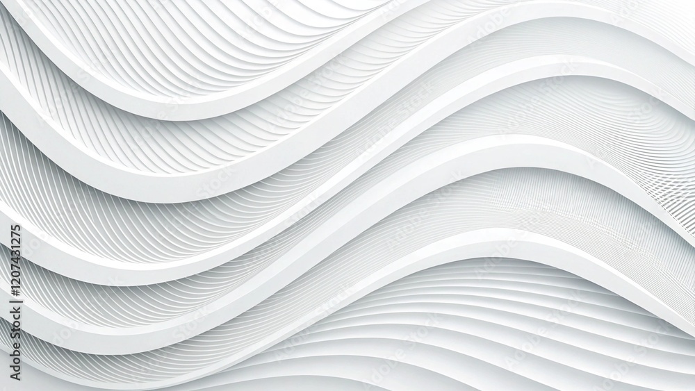 Poster Abstract white wavy curve texture background. Website, banner and brochure background. Minimal elegant backdrop with smooth flowing lines and soft gradient for modern design presentation