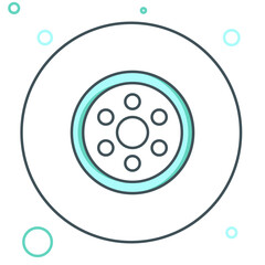 Line Alloy wheel for a car icon isolated on white background. Colorful outline concept. Vector