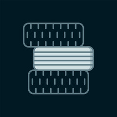 Line Car tire wheel icon isolated on black background. Flat filled outline style with shadow. Vector
