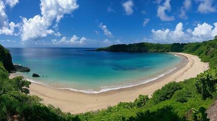 Idyllic Baia do Sancho, Fernando de Noronha, crystal-clear waters.