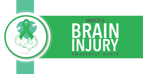 March Is Brain Injury Awareness Month. Brain and ribbon. Great for cards, banners, posters, social media and more.