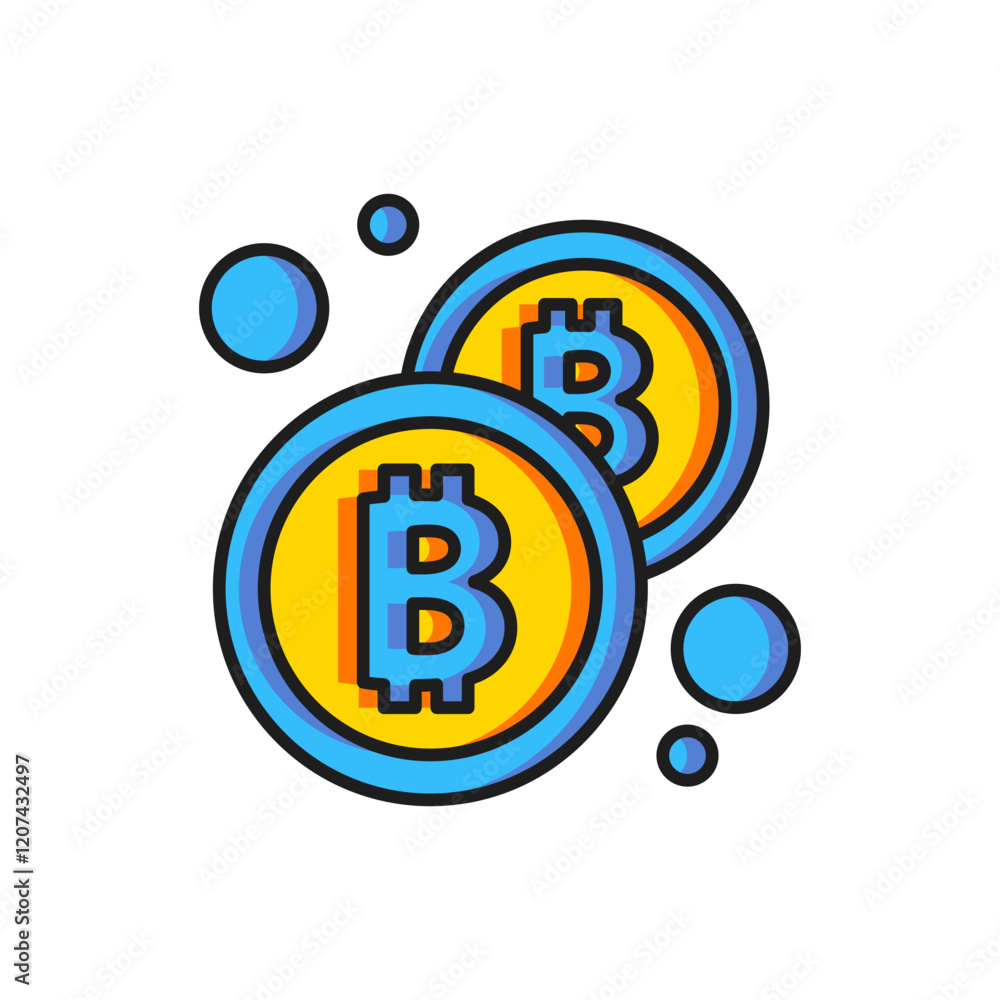 Poster color cryptocurrency coin bitcoin icon isolated on white background. physical bit coin. blockchain b