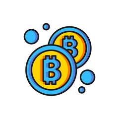 Color Cryptocurrency coin Bitcoin icon isolated on white background. Physical bit coin. Blockchain based secure crypto currency. Flat filled outline style with shadow. Vector