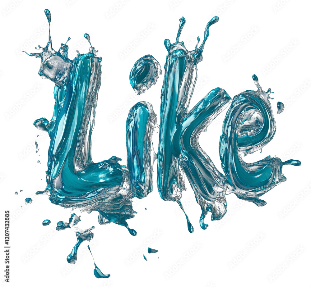 Aufkleber Teal fluid brush patterns form word Like with splashes on transparency background