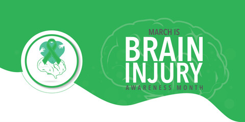 March Is Brain Injury Awareness Month. Brain and ribbon. Great for cards, banners, posters, social media and more.