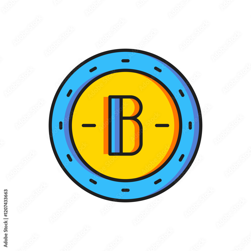 Poster color cryptocurrency coin bitcoin icon isolated on white background. physical bit coin. blockchain b