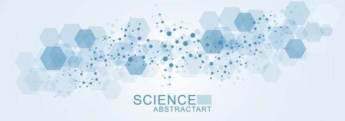 Health care abstract background with lines, dots and hexagons. Medical innovation banner template concept. Vector illustration.