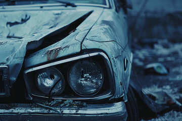 Generative AI illustration of damaged vehicle on city street