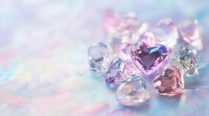 Heart-Shaped Gemstones on a Pastel Background for Valentine's Day Celebration.