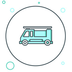 Line Fire truck icon isolated on white background. Fire engine. Firefighters emergency vehicle. Colorful outline concept. Vector