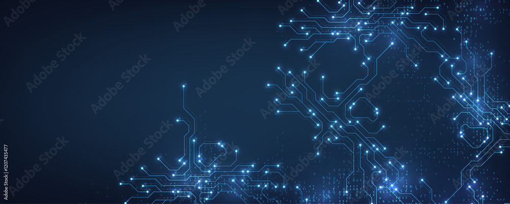 Fototapete Circuit board digital abstract background. Motherboard technology texture design. AI semiconductor and computer processor on tech bg. Vector illustration